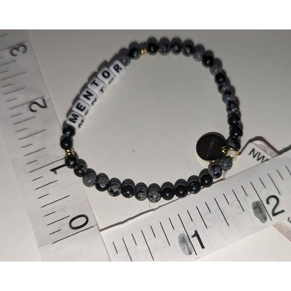 Little Words Project Black Gray Snowflake Stone Beaded Bracelet "MENTOR" Letters