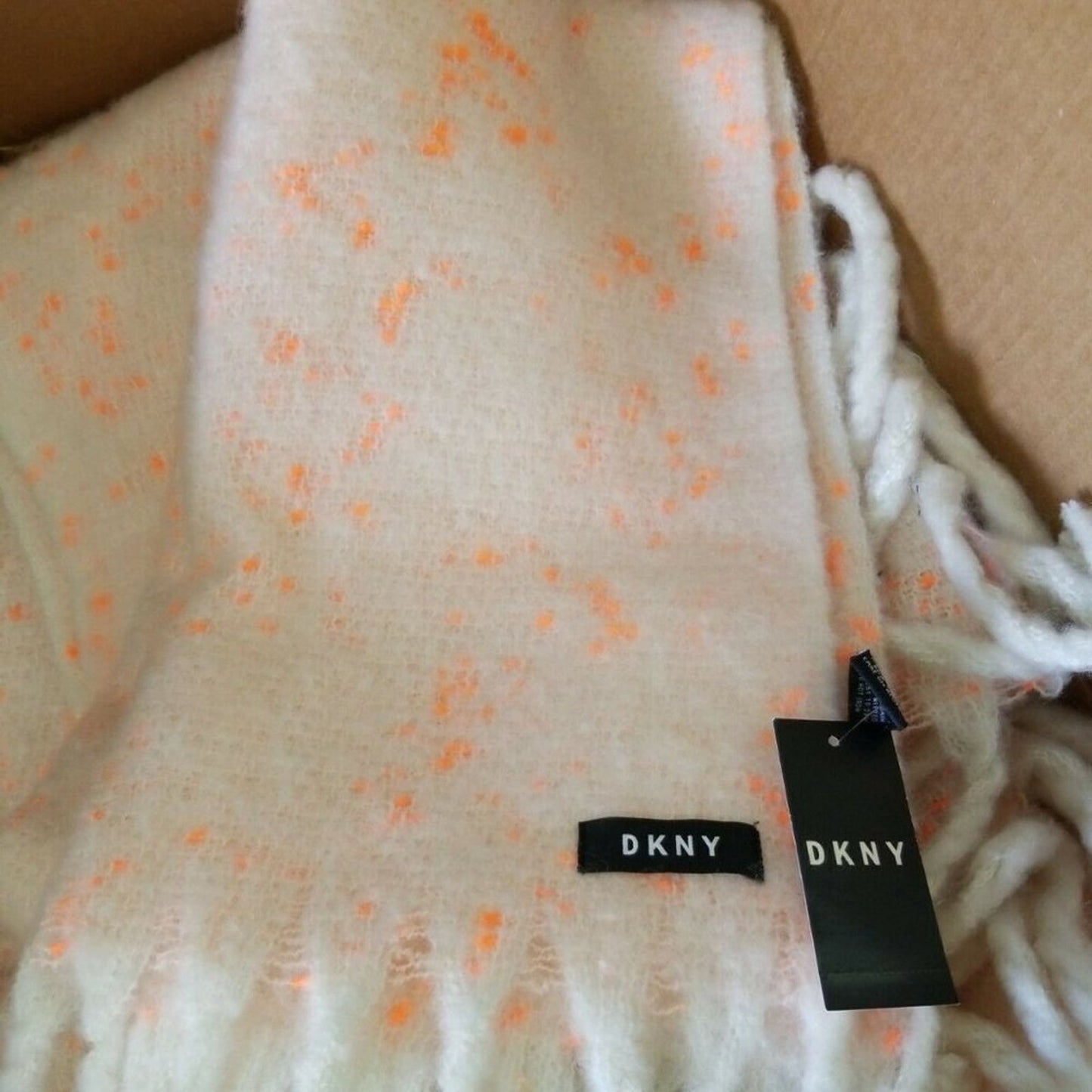 DKNY Neon Orange Speckled Scarf Chunky large NEW wide Shawl  Throw new OVERSIZE