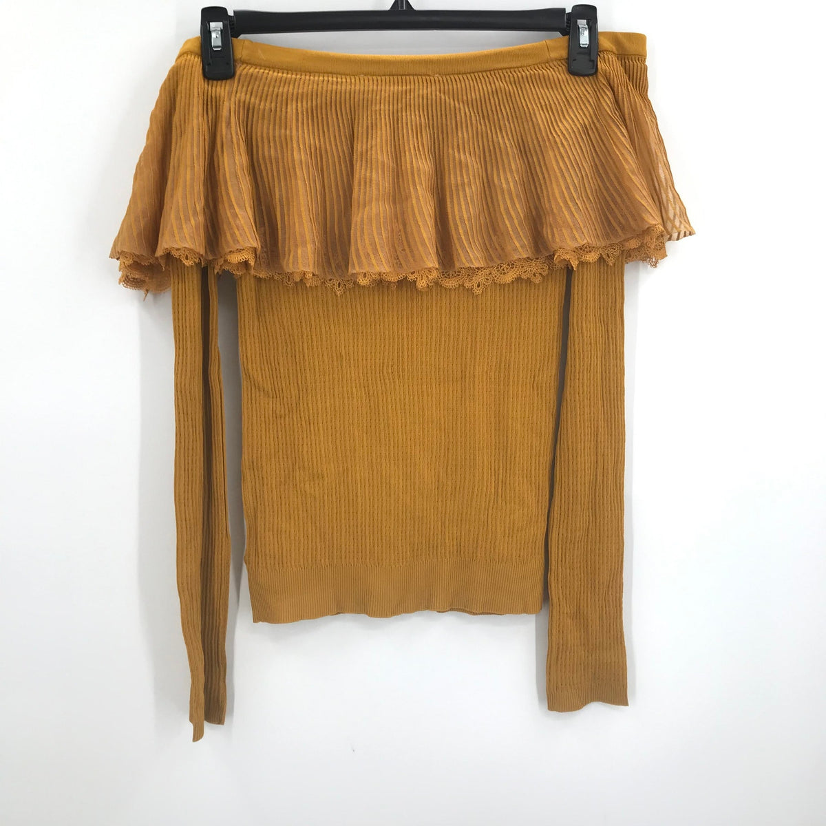 English Factory Frills Ruffle Knitted Off Shoulder Blouse Top Yellow Medium NWT