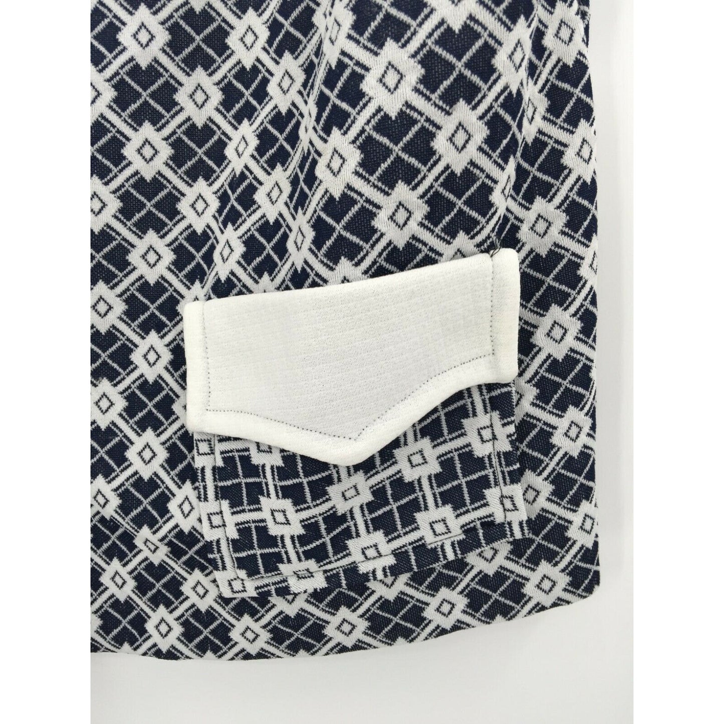 Vintage Blue White Geometric 2 Piece Pant Suit Set Top Pants 1960s 1970s LEISURE