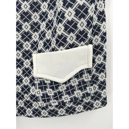 Vintage Blue White Geometric 2 Piece Pant Suit Set Top Pants 1960s 1970s LEISURE