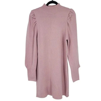 WayF Lola Puff Sleeve Mock Neck Sweater Dress Sz XS/Extra Small Blush Pink NWT