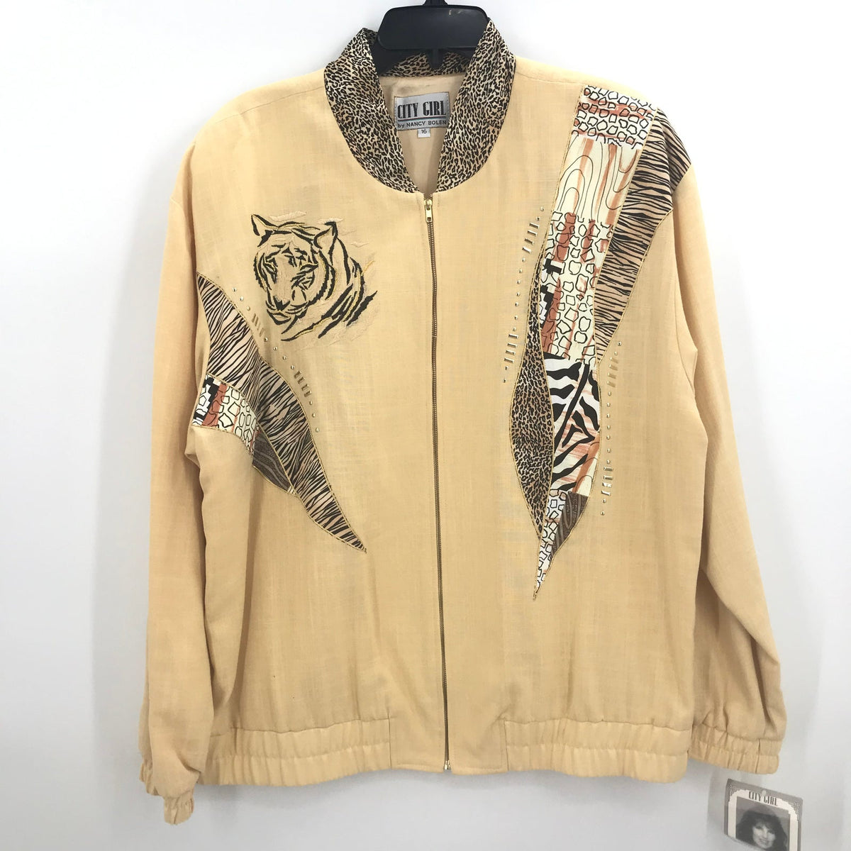 VTG City Girl Animal Print 3 Piece Set Button Up Shirt Full Zip Jacket & Skirt Size 16