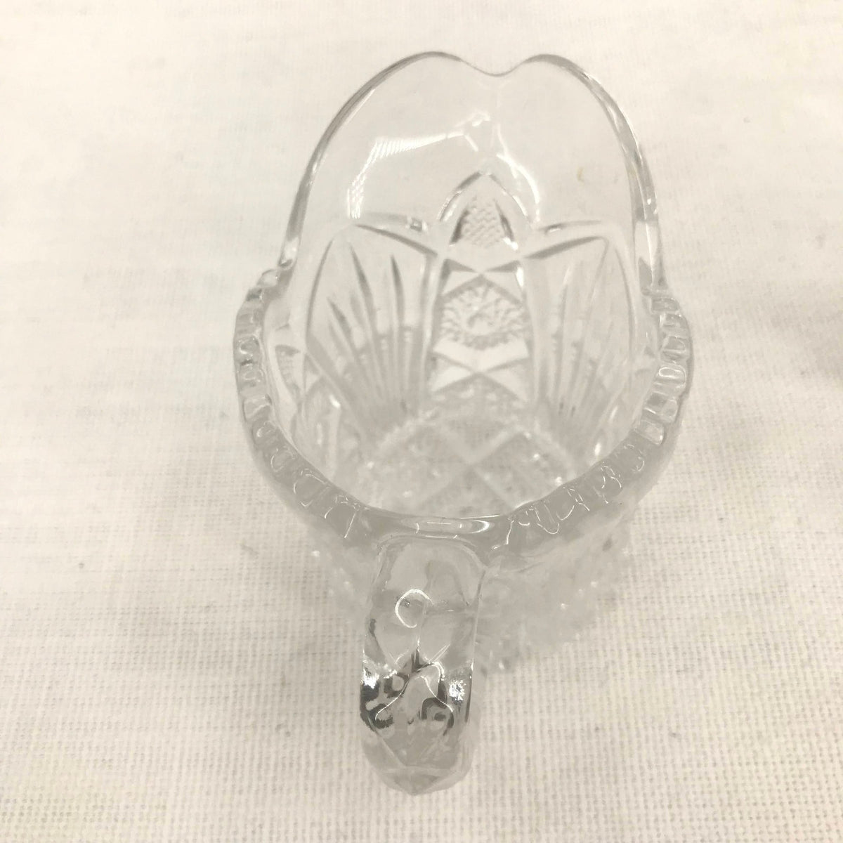 Crystal Glass Double Handle Sugar Bowl & Creamer Pressed Deep Cut Glass EAPG