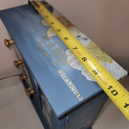 BLUE Hand-painted dry rub floral gold Custom 4 drawer jewelry box trinket stash