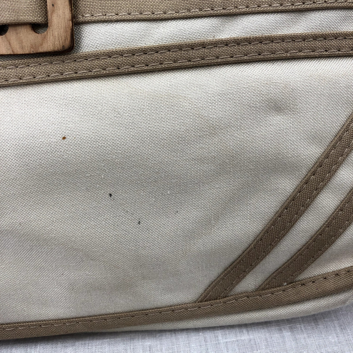 American Eagles Vintage Brown Cream Canvas Bag with Wooden Handles Top Handle