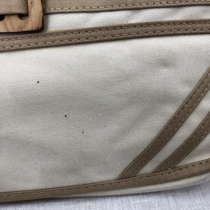 American Eagles Vintage Brown Cream Canvas Bag with Wooden Handles Top Handle