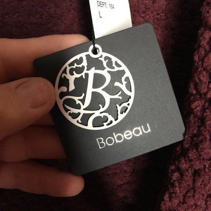 Bobeau Wine Burgundy Boucle Popcorn Draped Button Cardigan Sweater