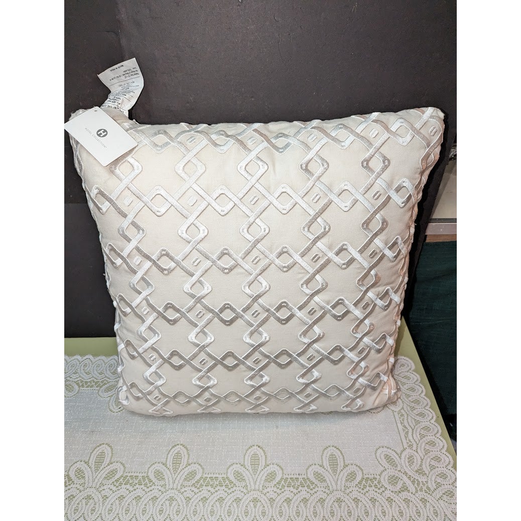 Hotel Collection Geometric Embroidered 100% Linen 22" Decorative Pillow - White