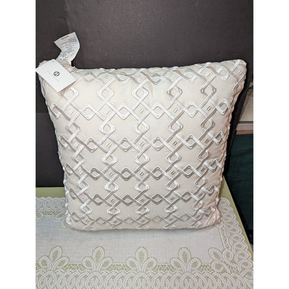 Hotel Collection Geometric Embroidered 100% Linen 22" Decorative Pillow - White