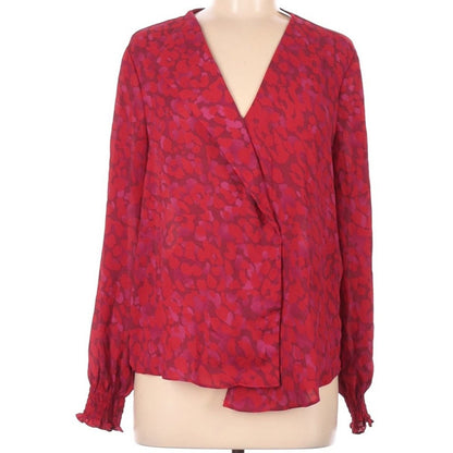 Gibson Latimer NWT Long Sleeve V-neck Red & Pink Blouse Medium Top
