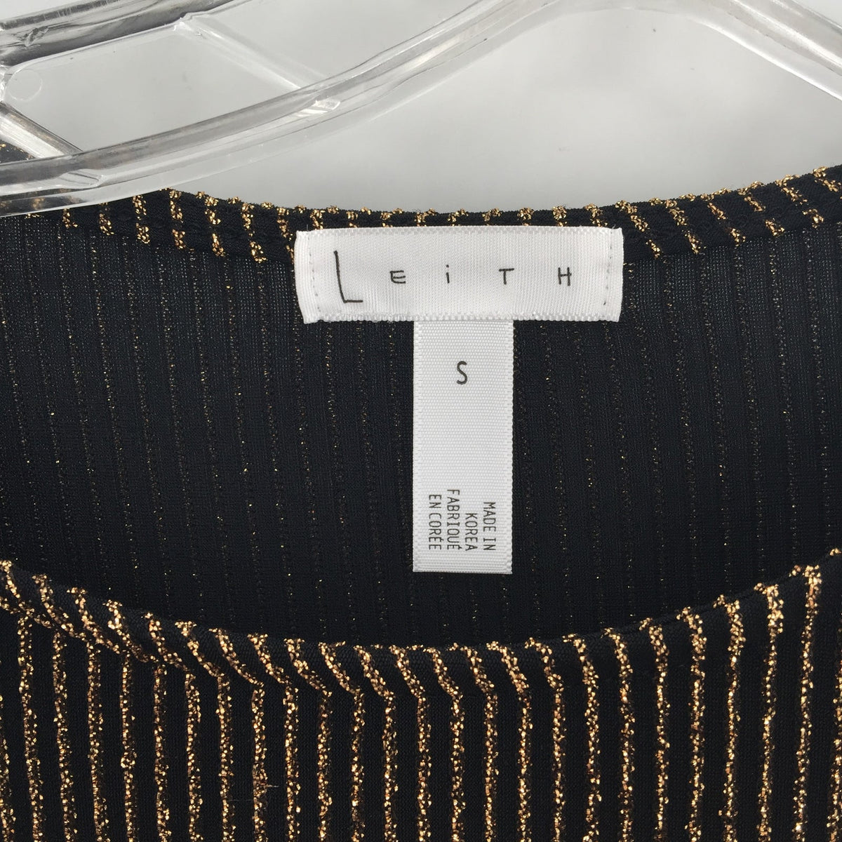 Leith Faux Wrap Mini Dress Long Sleeve Striped Black Metallic Gold Small SPARKLE