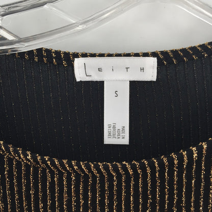 Leith Faux Wrap Mini Dress Long Sleeve Striped Black Metallic Gold Small SPARKLE