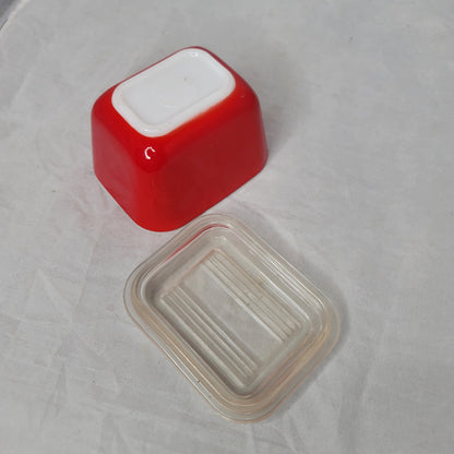 PYREX red refrigerator container storage glass dish lid VINTAGE 4 1/4" x 3 1/4"