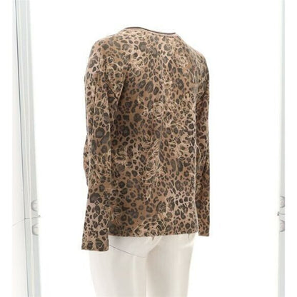 Democracy Sweater Top Twist Hem Animal Print Medium Taupe NWT Long Sleeve V-Neck