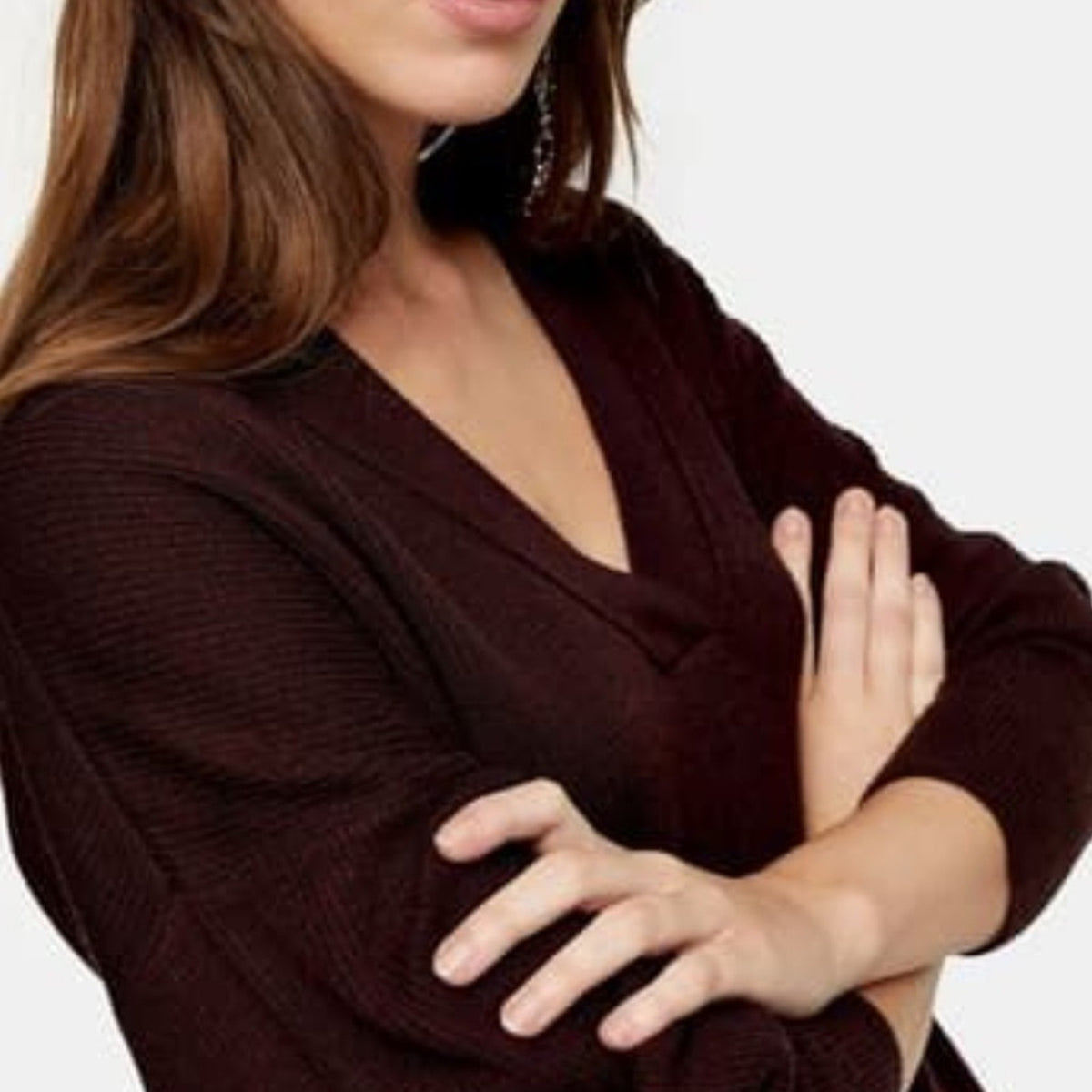 Topshop NWT Burgundy Wool V-Neck Ribbed Sweater US 4-6 Oversized Sweater SMALL