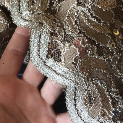 Alex Evenings Gold Lace Sequin Tea Length Dress Size 16W formal wedding NEW