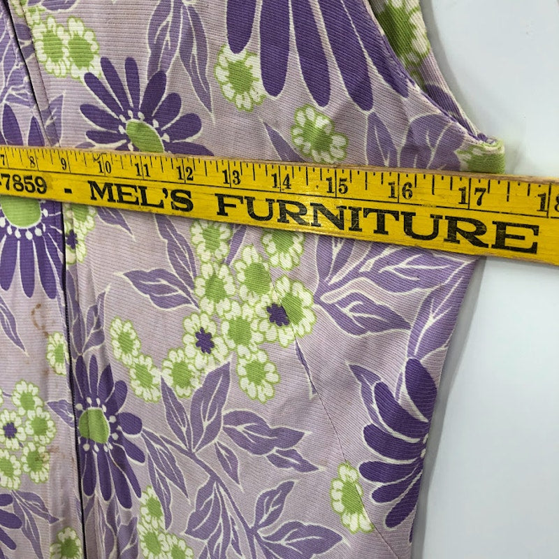 Vintage purple yellow floral Pantsuit Sleeveless Belted Polyester Funky 1960s