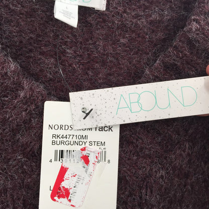 Abound Long Sleeve Pullover V-Neck Sweater Size Large in Solid Burgundy Stem NWT