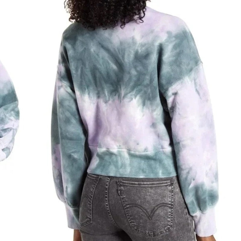 All In Favor Crop Crew Neck Sweatshirt Sz Medium Green & Purple Tie Dye NWT