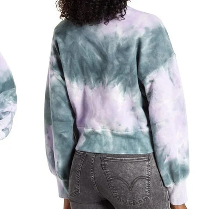 All In Favor Crop Crew Neck Sweatshirt Sz Medium Green & Purple Tie Dye NWT
