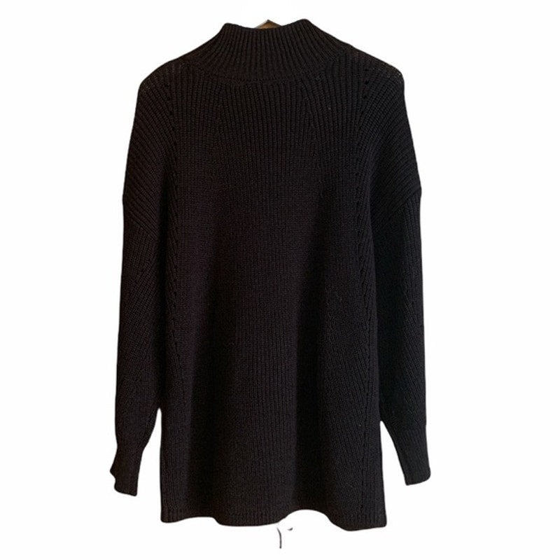 RDI Tunic Sweater Mock Neck Kangaroo Pockets Ribbed Small Black NWT Drawstring