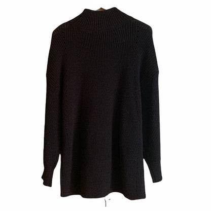 RDI Tunic Sweater Mock Neck Kangaroo Pockets Ribbed Small Black NWT Drawstring