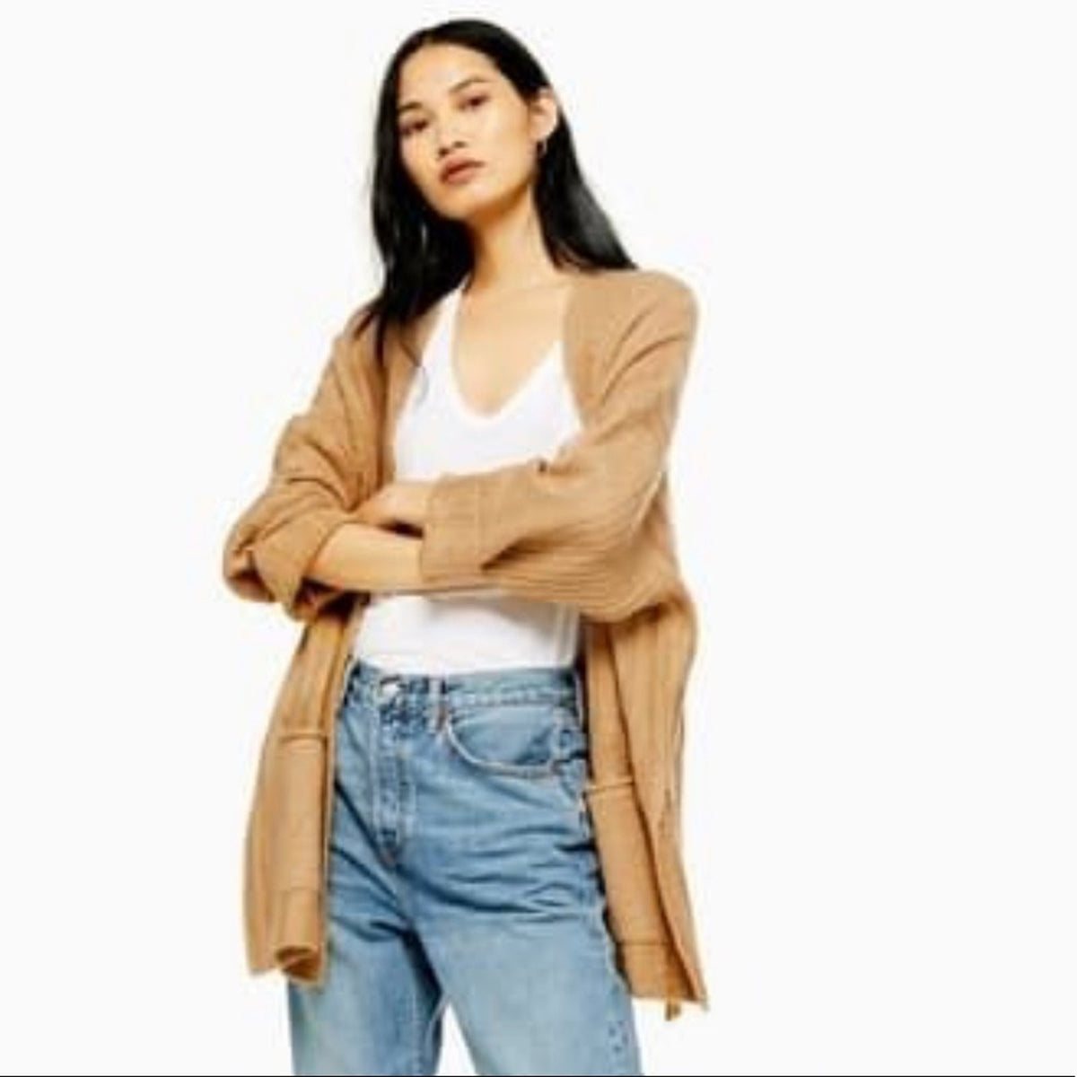 Topshop NEW Long Open Front Cardigan pockets Large