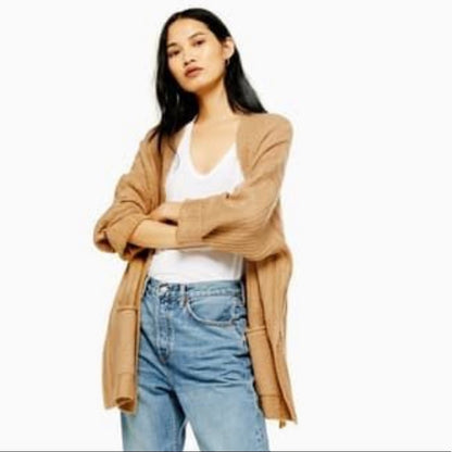 Topshop NEW Long Open Front Cardigan pockets Large
