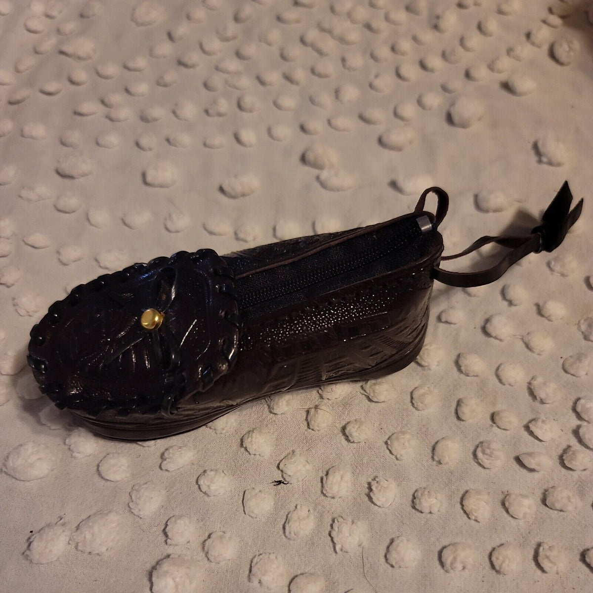 Leather Mocassin Coin Purse 5" Brown NEW Loafer Zipper Miniature Mexico
