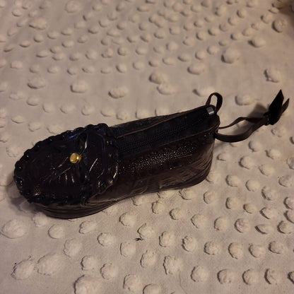 Leather Mocassin Coin Purse 5" Brown NEW Loafer Zipper Miniature Mexico