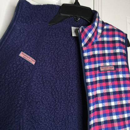 Vineyard Vines Vest Pink Blue  Full-Zip Plaid NEW Size 14 Large YOUTH child Girl