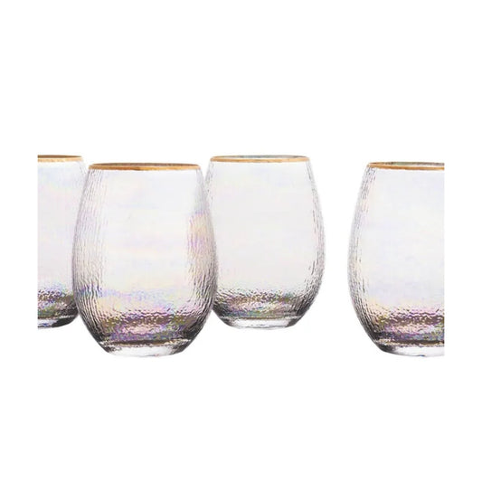 Celine Gold Stemless Wine Goblets, Set of 4 Iridescent NEW 16 ounces