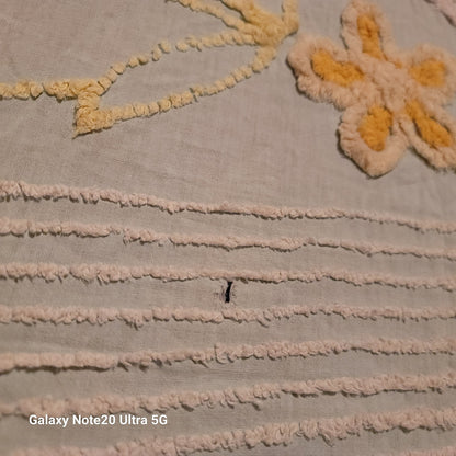 Chenille bedspread blanket Coverlet Flower NEED REPAIR blue red yellow FULL