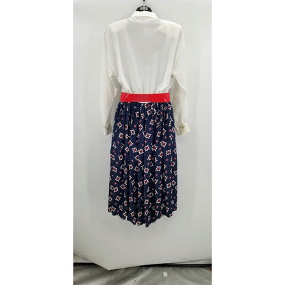 Vintage Leslie Fay Red White Blue Dress Long Sleeve Belted Size 8