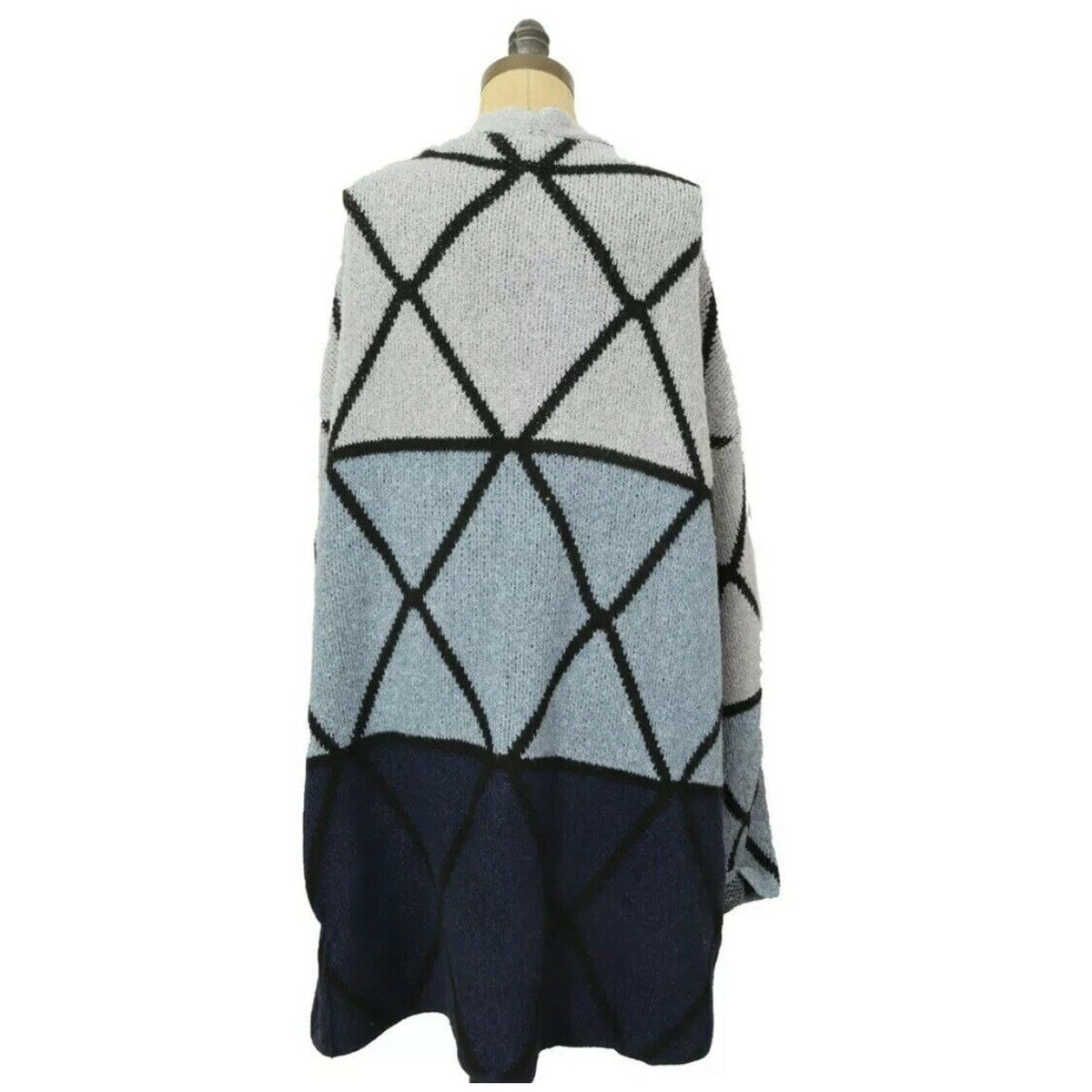 JOSEPH A Ombre Grid Cardigan XS Open Front Geometric Colorblock Blue Combo NWT