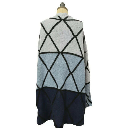 JOSEPH A Ombre Grid Cardigan XS Open Front Geometric Colorblock Blue Combo NWT