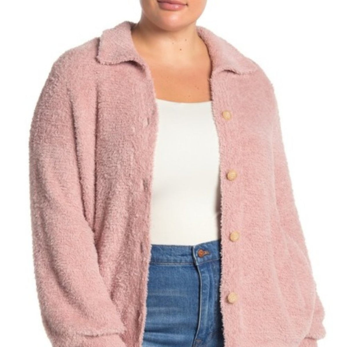 Susina Teddy Faux Fur Cardigan Sweater Long Sleeve MEDIUM button up COZY SOFT