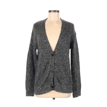 ATM NWT Charcoal Gray Sequin Button Cardigan Sweater Long Sleeve V-Neck Size XS
