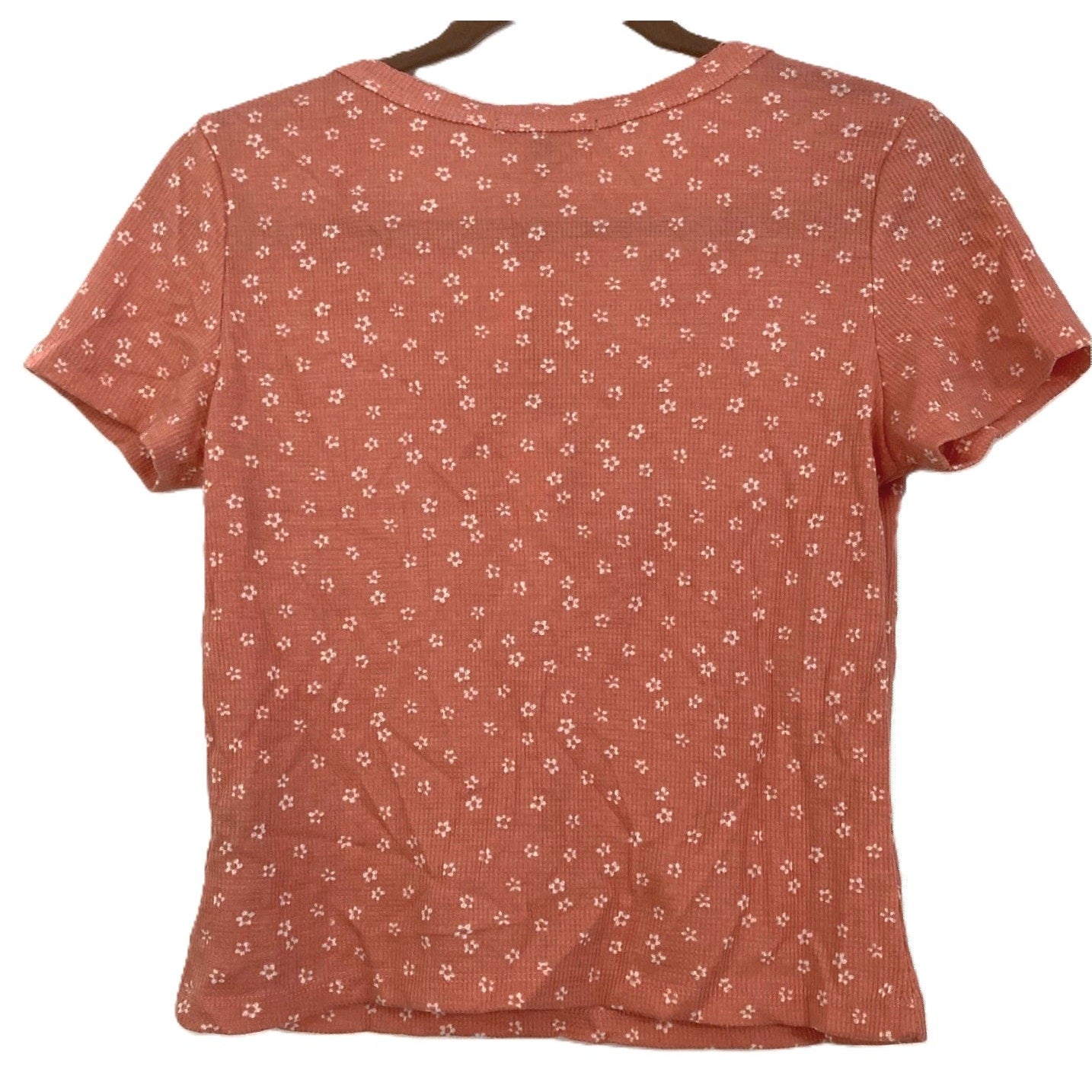 Good Luck Gem V-Neck Lightweight Waffle Pullover Top Size Large in Peach NWT