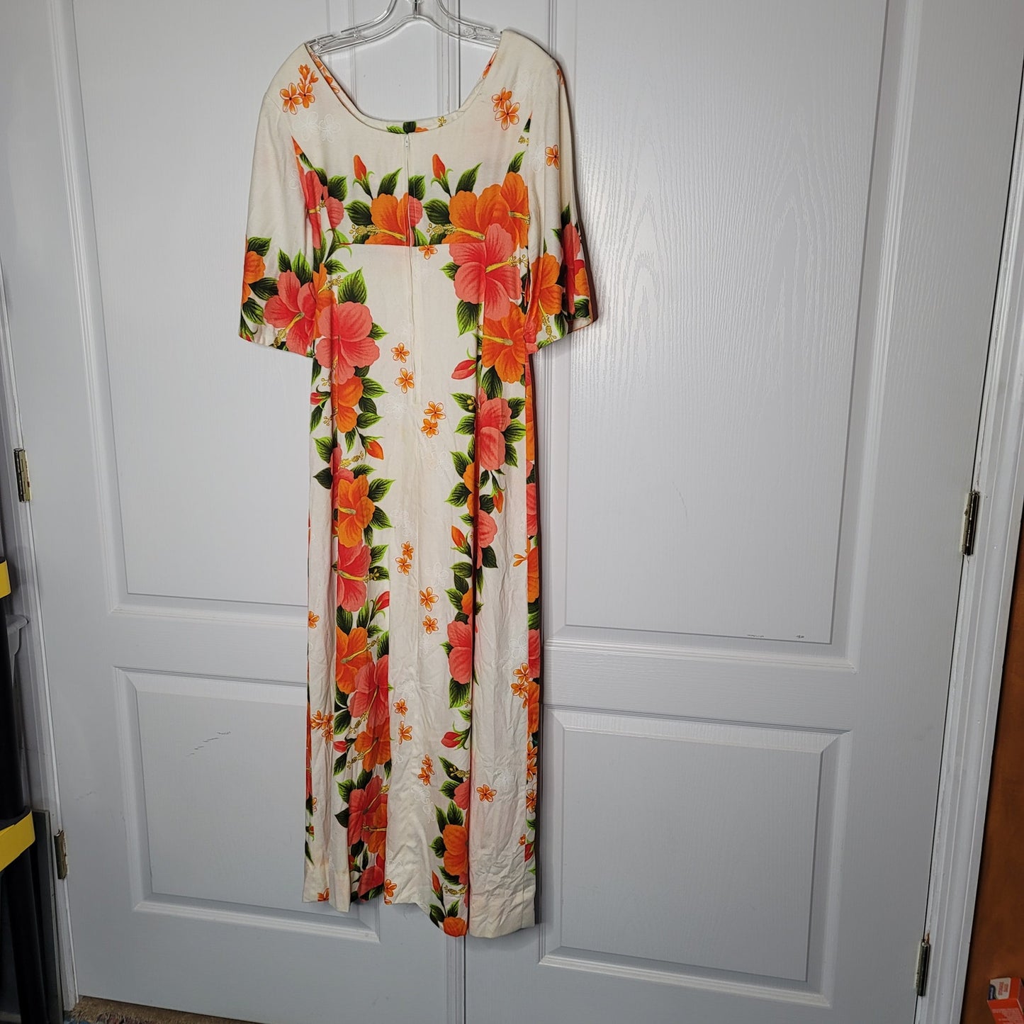 Ui Maikai Hawaiian Dress Maxi Cotton Vintage 1960's Orange Floral Wedding Medium