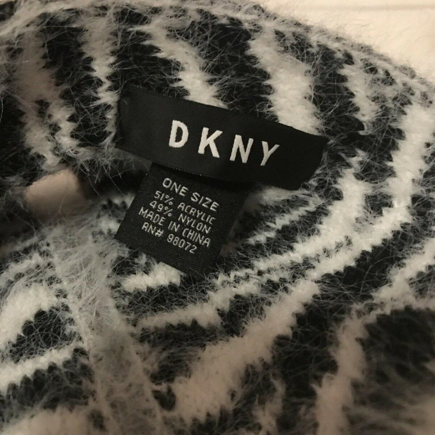 New DKNY Animal Zebra Print Front Twist Headband Ear Warmer Fuzzy Black White