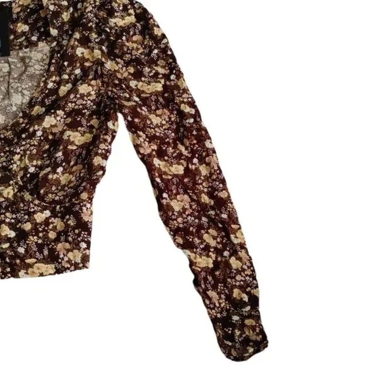 AFRM Women's Wrap-Front Top Fall Bouquet Floral Extra Small/XS NEW V-Neck Puff