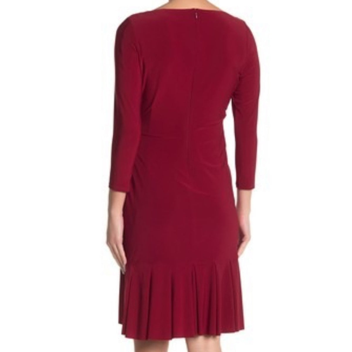 Marina Womens XS Casual Flirty Red Faux Wrap Bodice 3/4 Sleeve Flirty Dress NEW