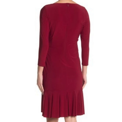 Marina Womens XS Casual Flirty Red Faux Wrap Bodice 3/4 Sleeve Flirty Dress NEW