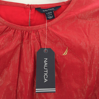 Nautica Red Gold Thread Bell Sleeve blouse Shirt Top 12/14 Large Girls