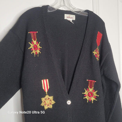 VTG. Worthington Large Sweater Cardigan button up Wool Blend Kitschy Metals BLUE