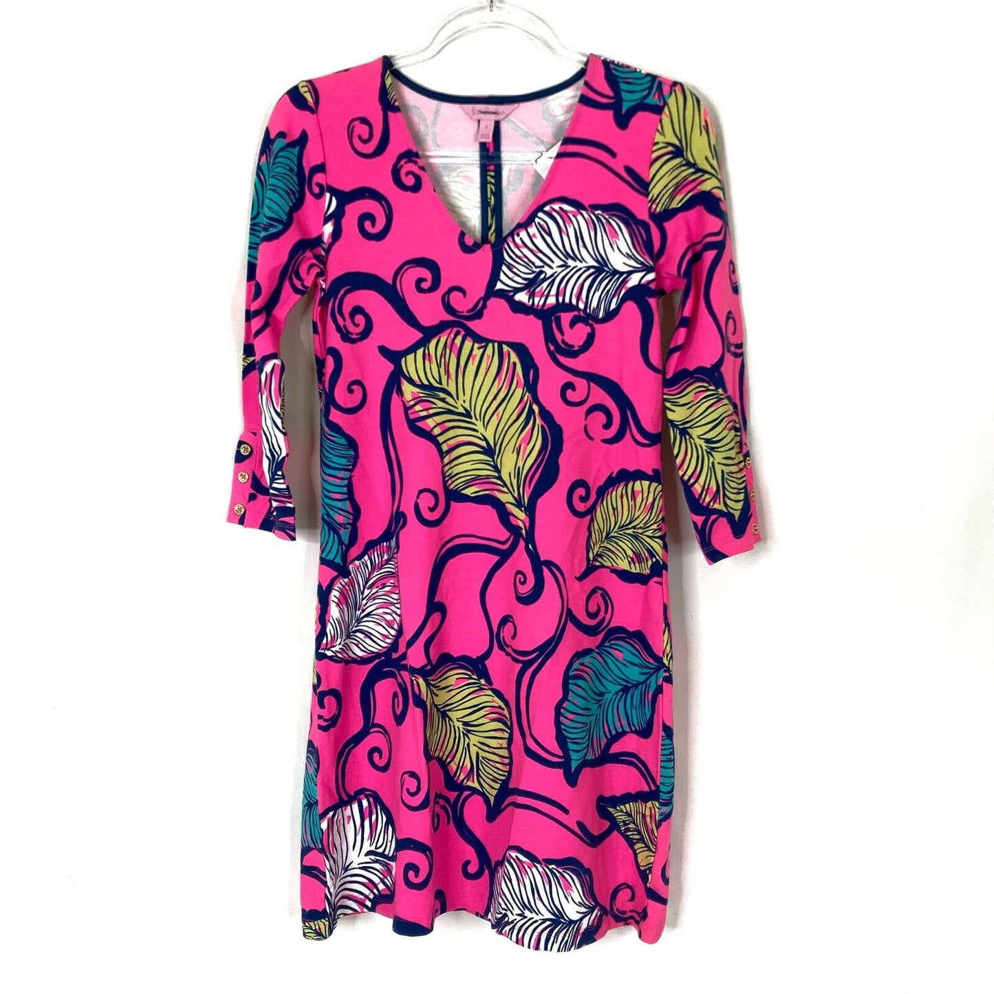 Lilly Pulitzer Leaves Dress The Breeze Clarke 3/4 Sleeve Pink X-Large Terry