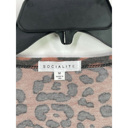 Socialite Rust Black Animal print NEW medium fleece top Henley long sleeves SOFT