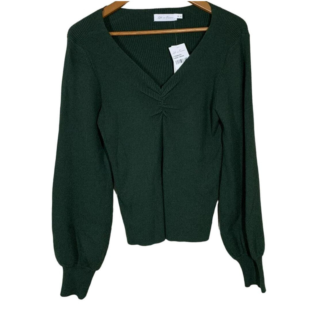 All In Favor V-Neck Blouson Sleeve Pullover Top Size XL/Extra Large in Green NWT